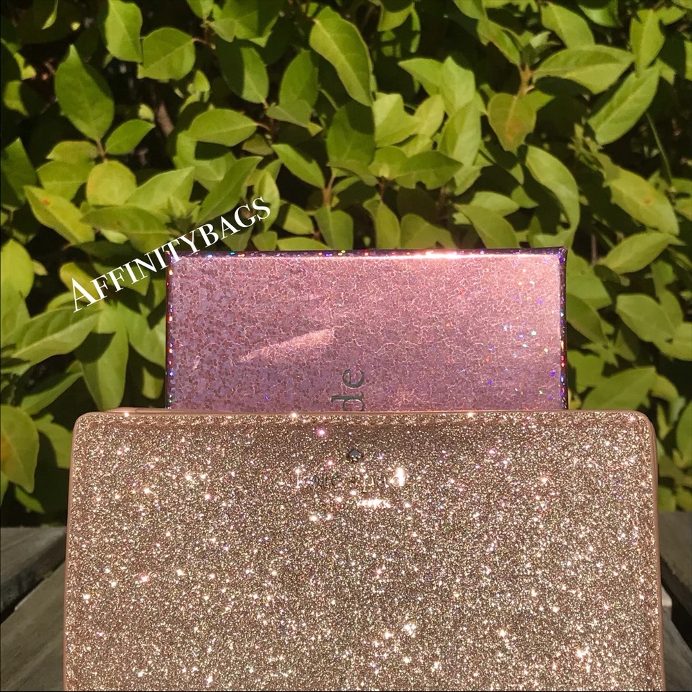 Kate spade rose gold medium bifold wallet glitter - Picture 3 of 4